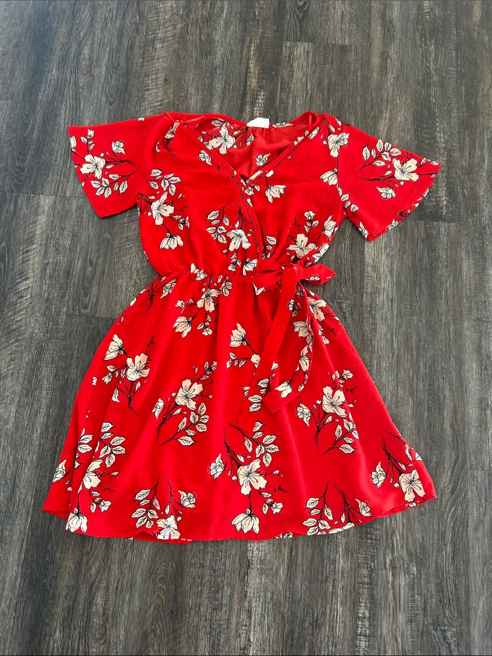 Sienna Sky Red Floral Tie-Waist Dress